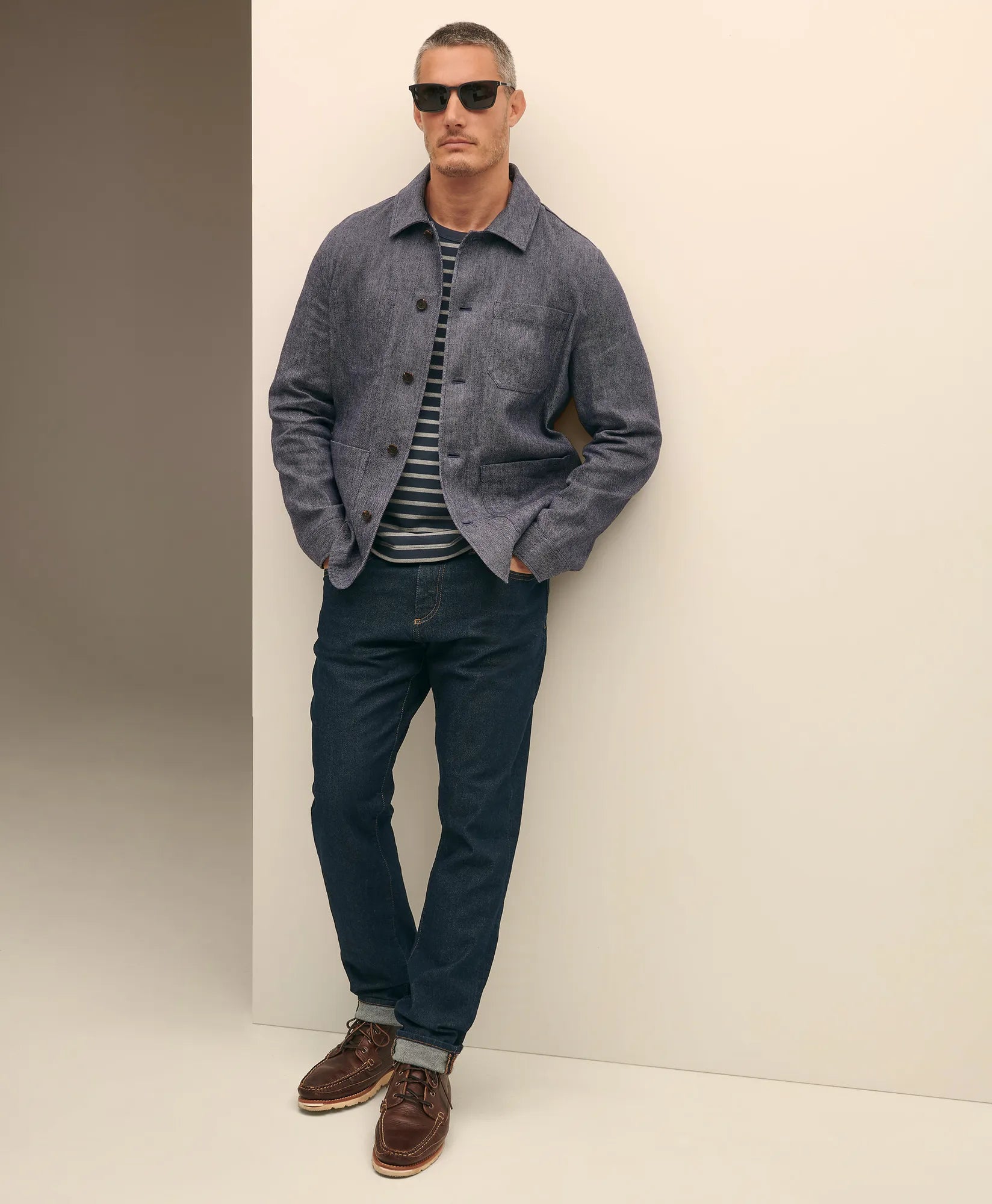 OUT CTTN LINEN CHORE JKT NAVY MELANGE