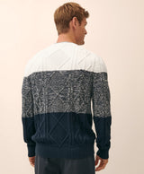 SWT COLOR BLOCK CABLE CREW Navy White St