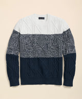 SWT COLOR BLOCK CABLE CREW Navy White St