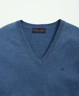 SWT SUPIMA CTN V-NECK w/ LOGO Dk Blue Ht