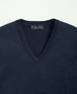 SWT SUPIMA CTN V-NECK w/ LOGO Navy Blaze