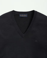 SWT SUPIMA CTN V-NECK w/ LOGO Caviar