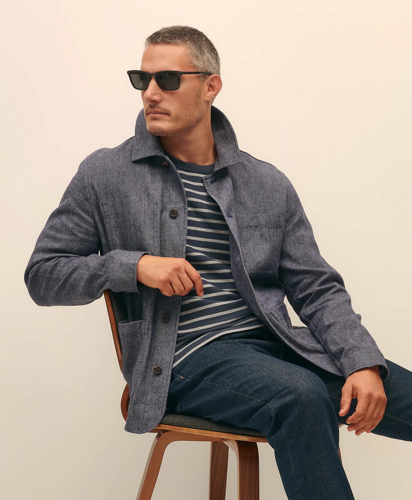 OUT CTTN LINEN CHORE JKT NAVY MELANGE