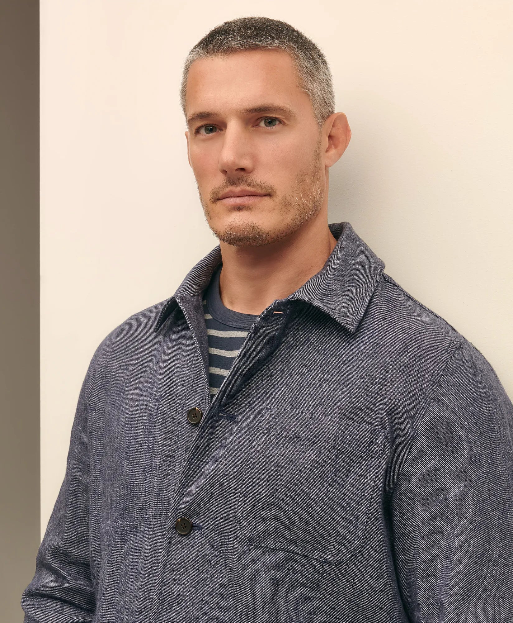 OUT CTTN LINEN CHORE JKT NAVY MELANGE