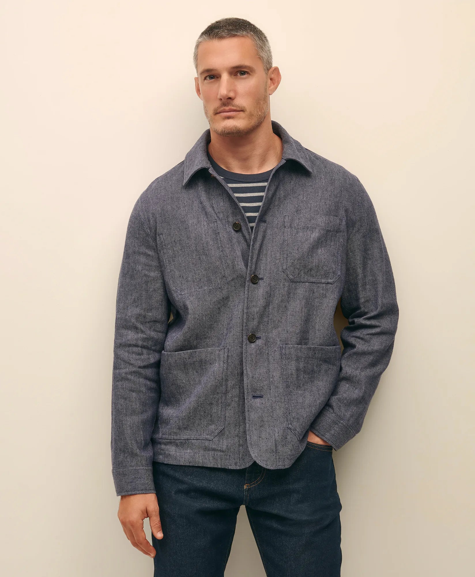 OUT CTTN LINEN CHORE JKT NAVY MELANGE