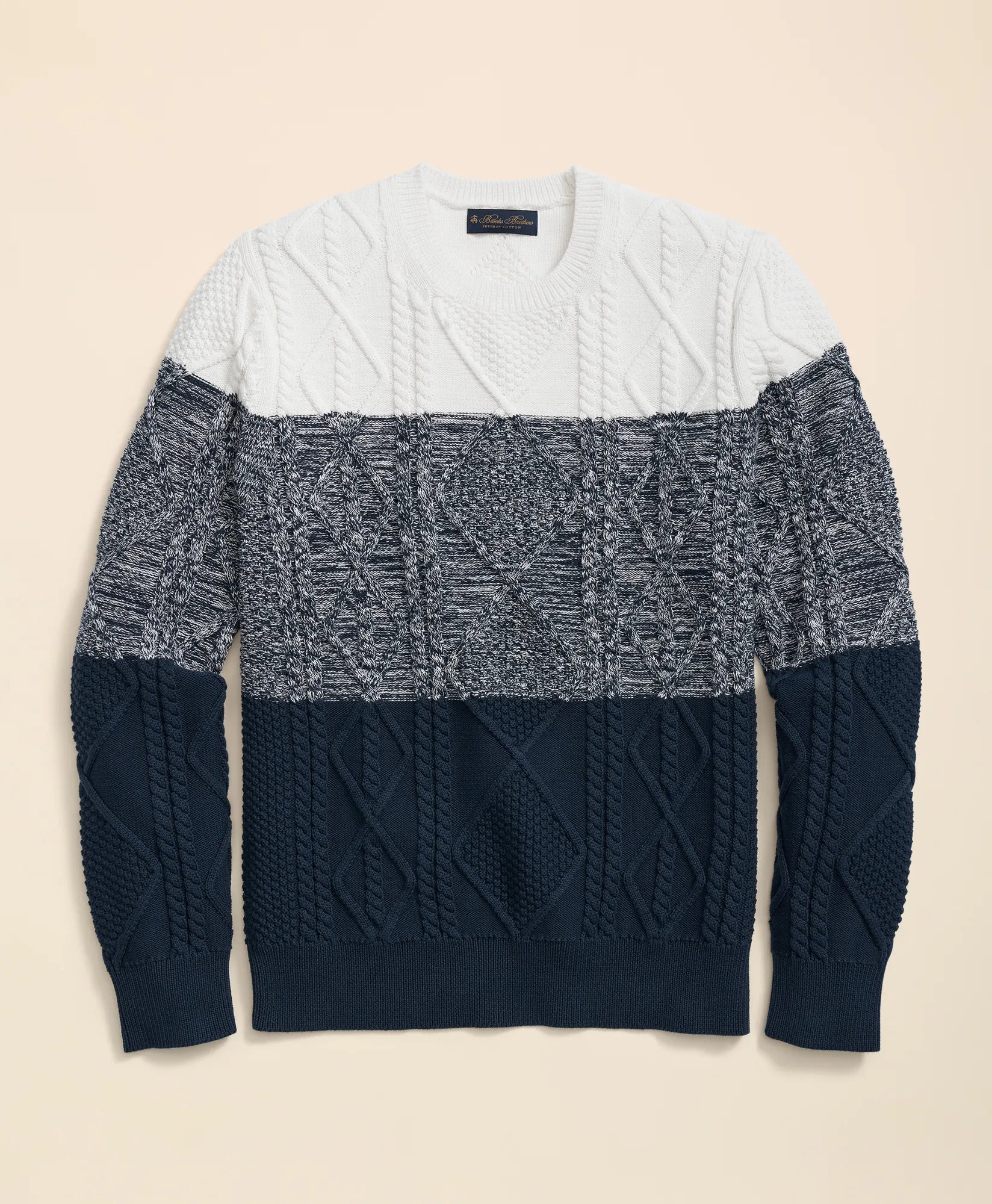 SWT COLOR BLOCK CABLE CREW Navy White St