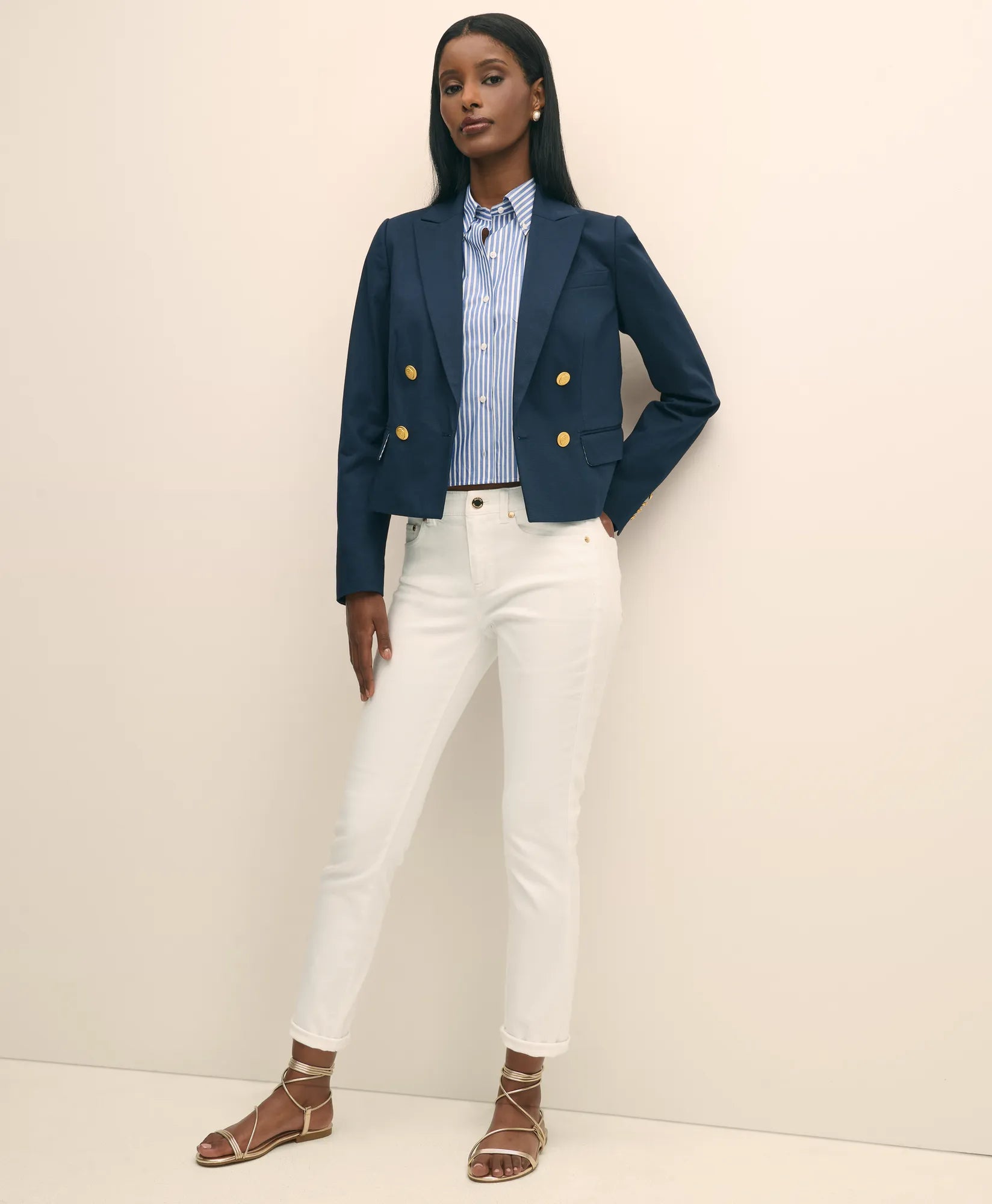 JKT CTN FAILLE DB CROP Navy Blazer