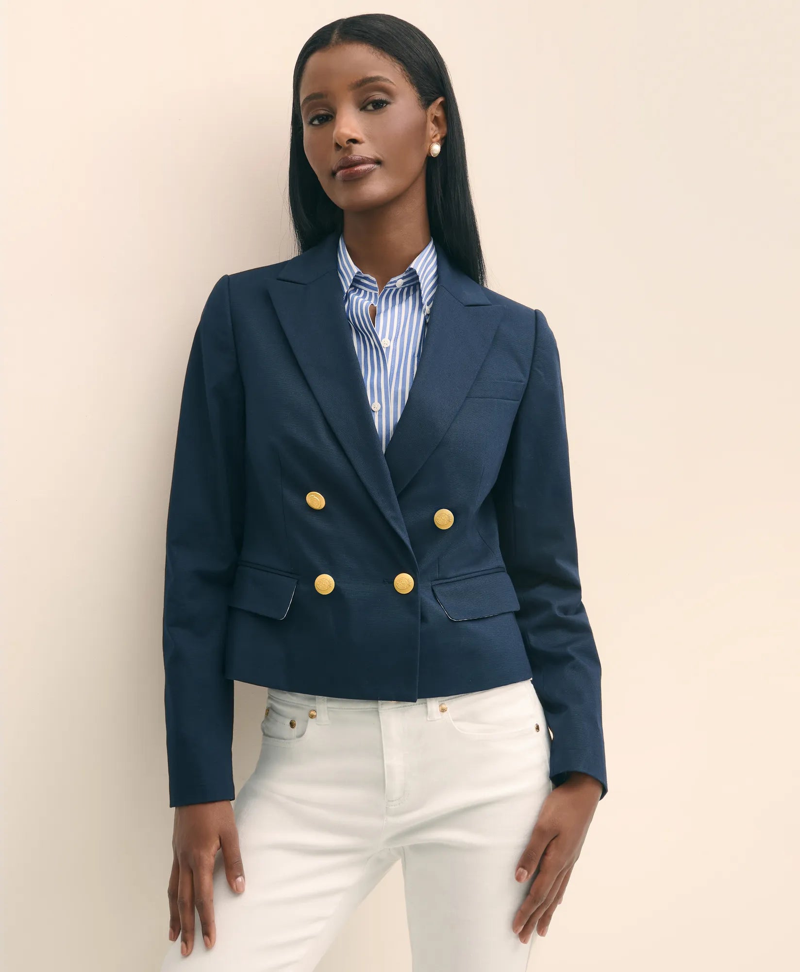 JKT CTN FAILLE DB CROP Navy Blazer