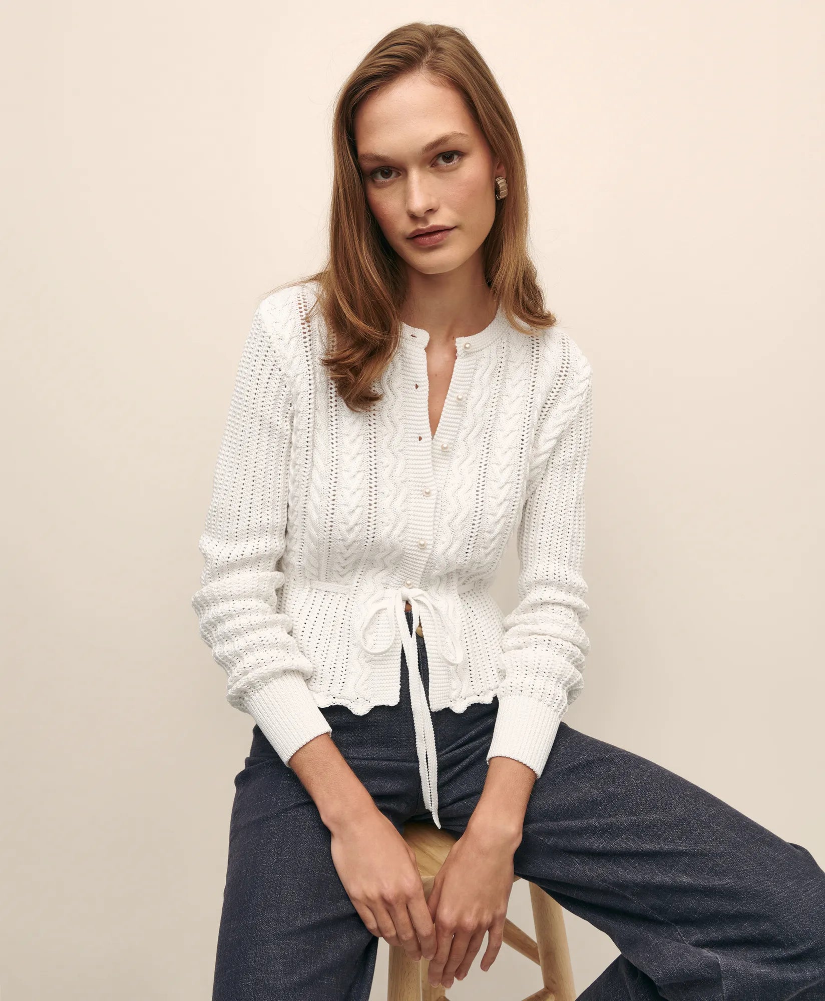 SWT CTN MRCRZD PEPLUM CRDGN White