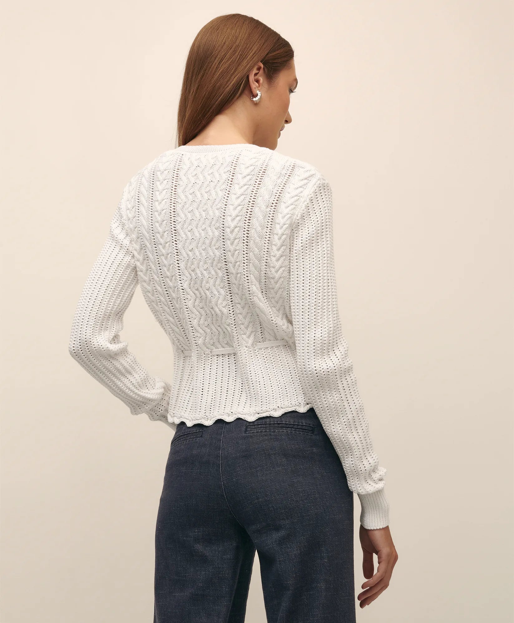 SWT CTN MRCRZD PEPLUM CRDGN White