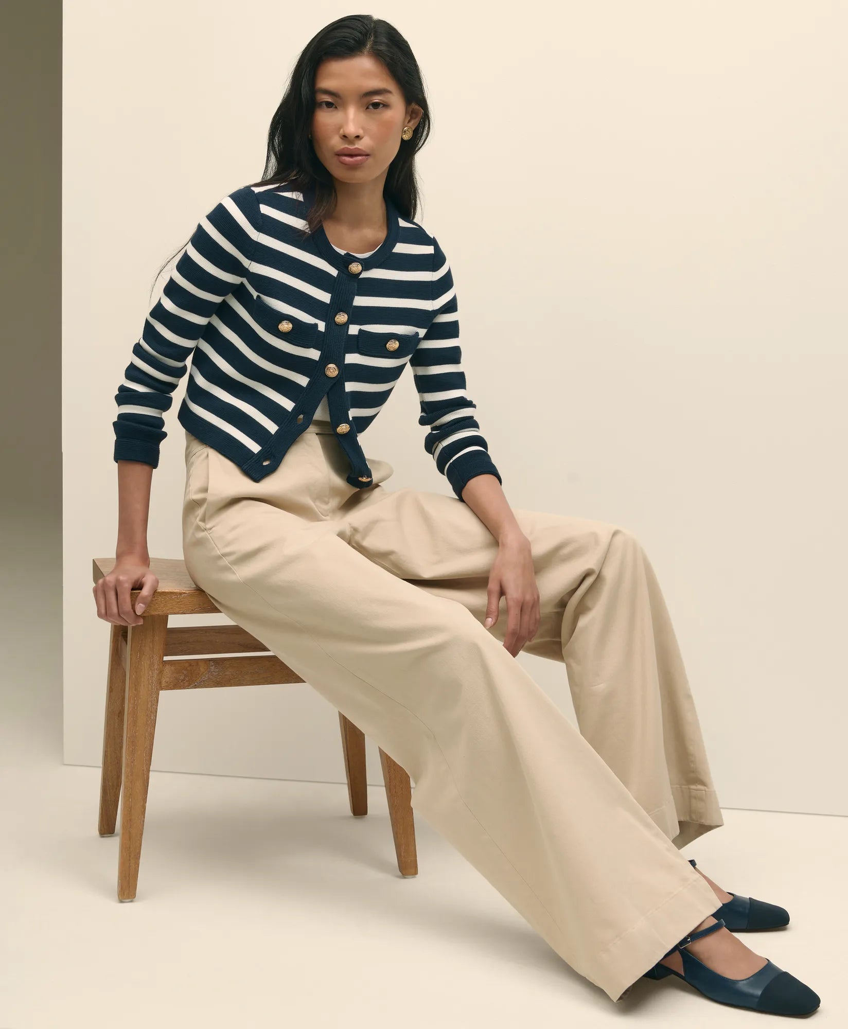 SWT CTN SPMA STRP JKT NAVY EVEN STRIPE