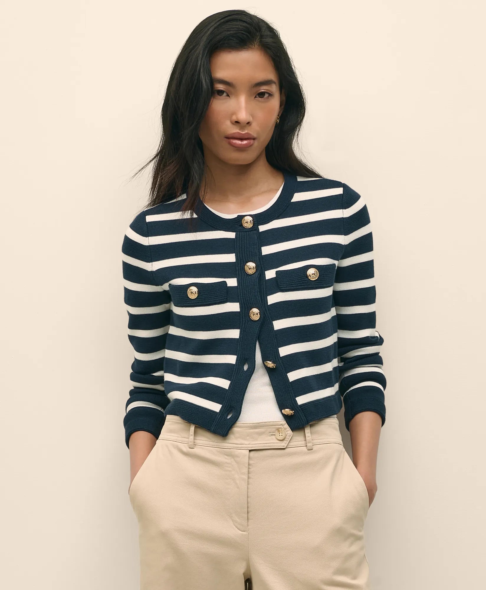 SWT CTN SPMA STRP JKT NAVY EVEN STRIPE