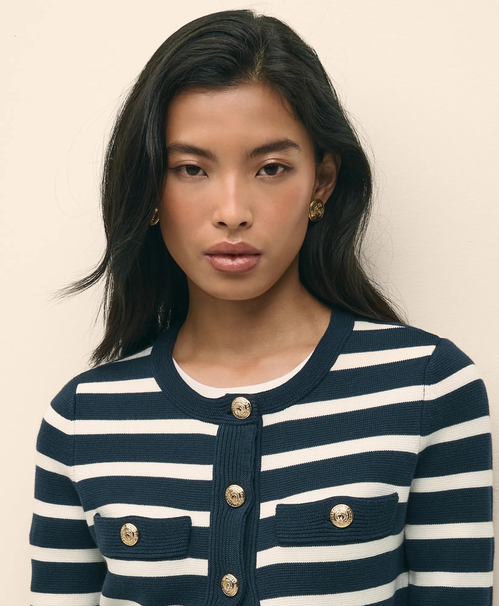 SWT CTN SPMA STRP JKT NAVY EVEN STRIPE