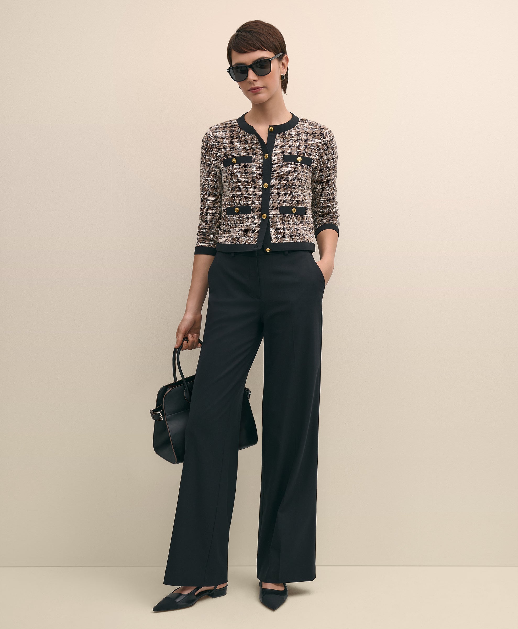 JKT KNT BCL Houndstooth tweed cream blac