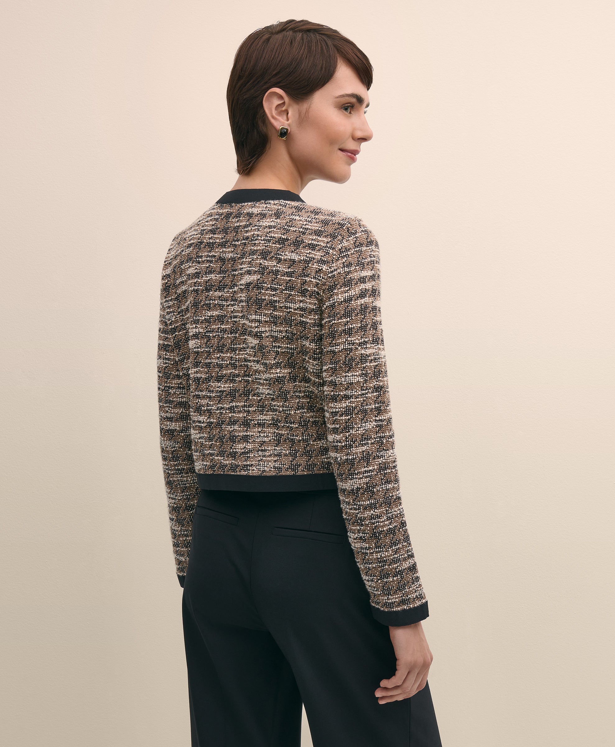 JKT KNT BCL Houndstooth tweed cream blac