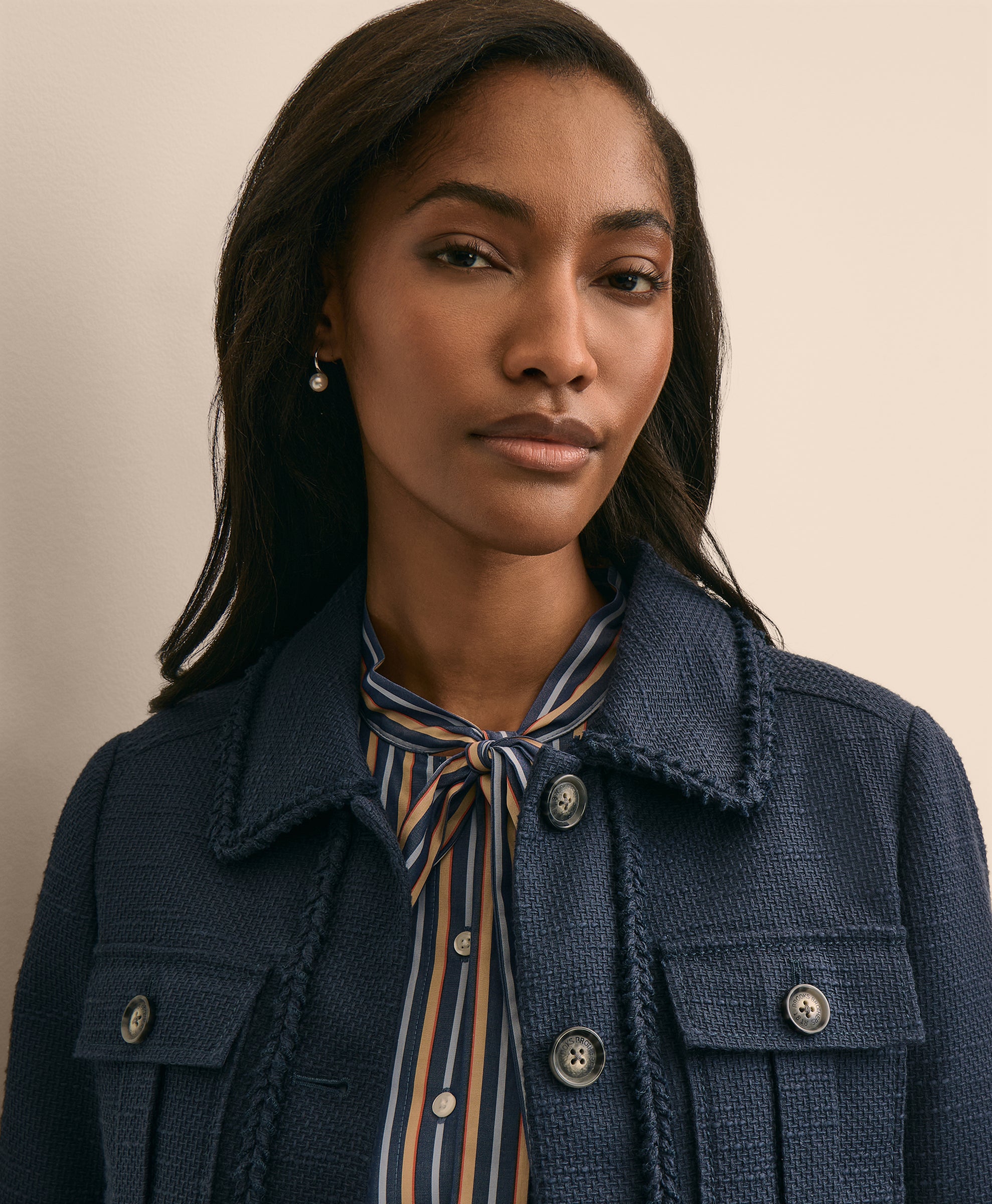 Cotton-Blend Braid-Trim Textured Jacket