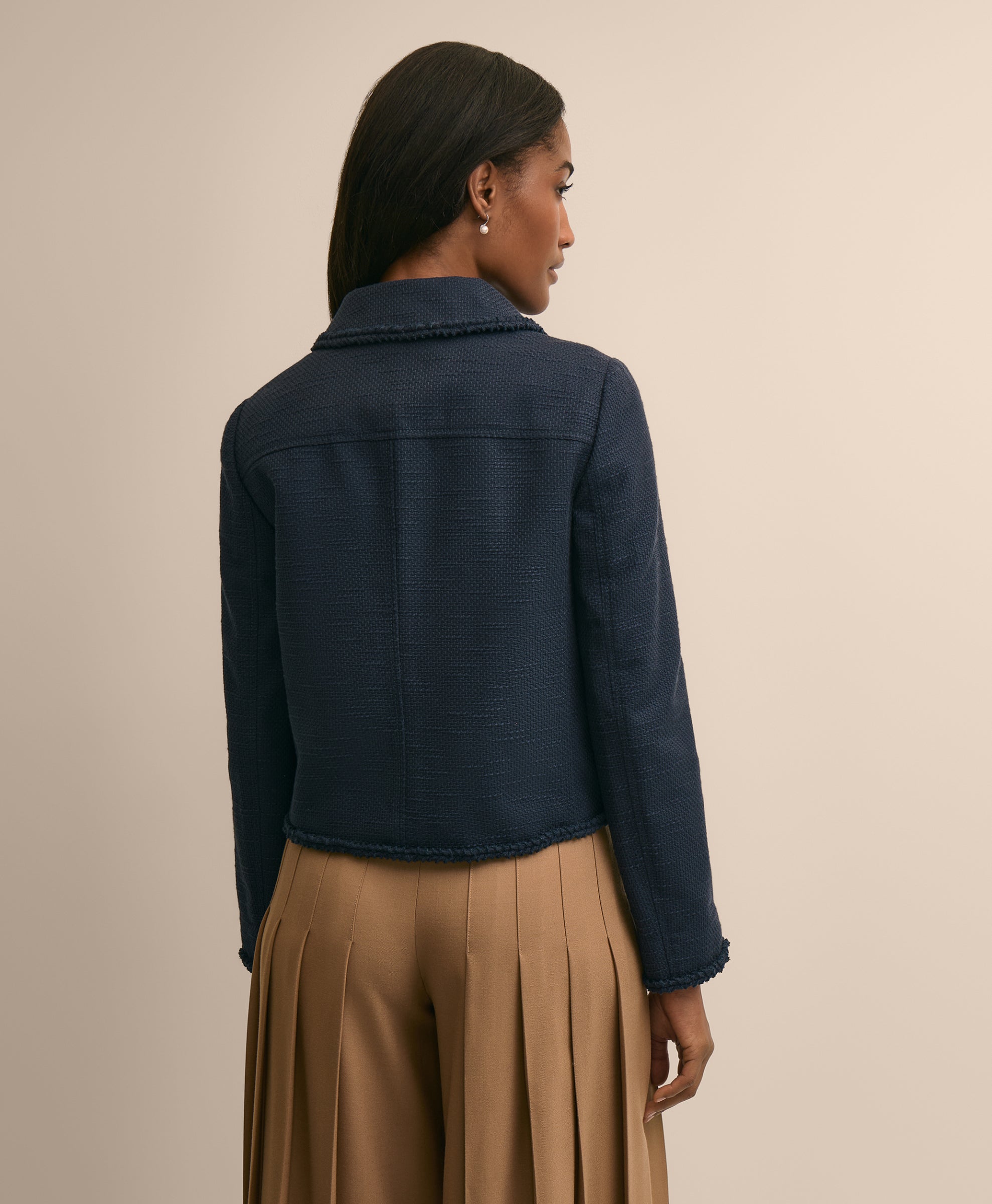 Cotton-Blend Braid-Trim Textured Jacket