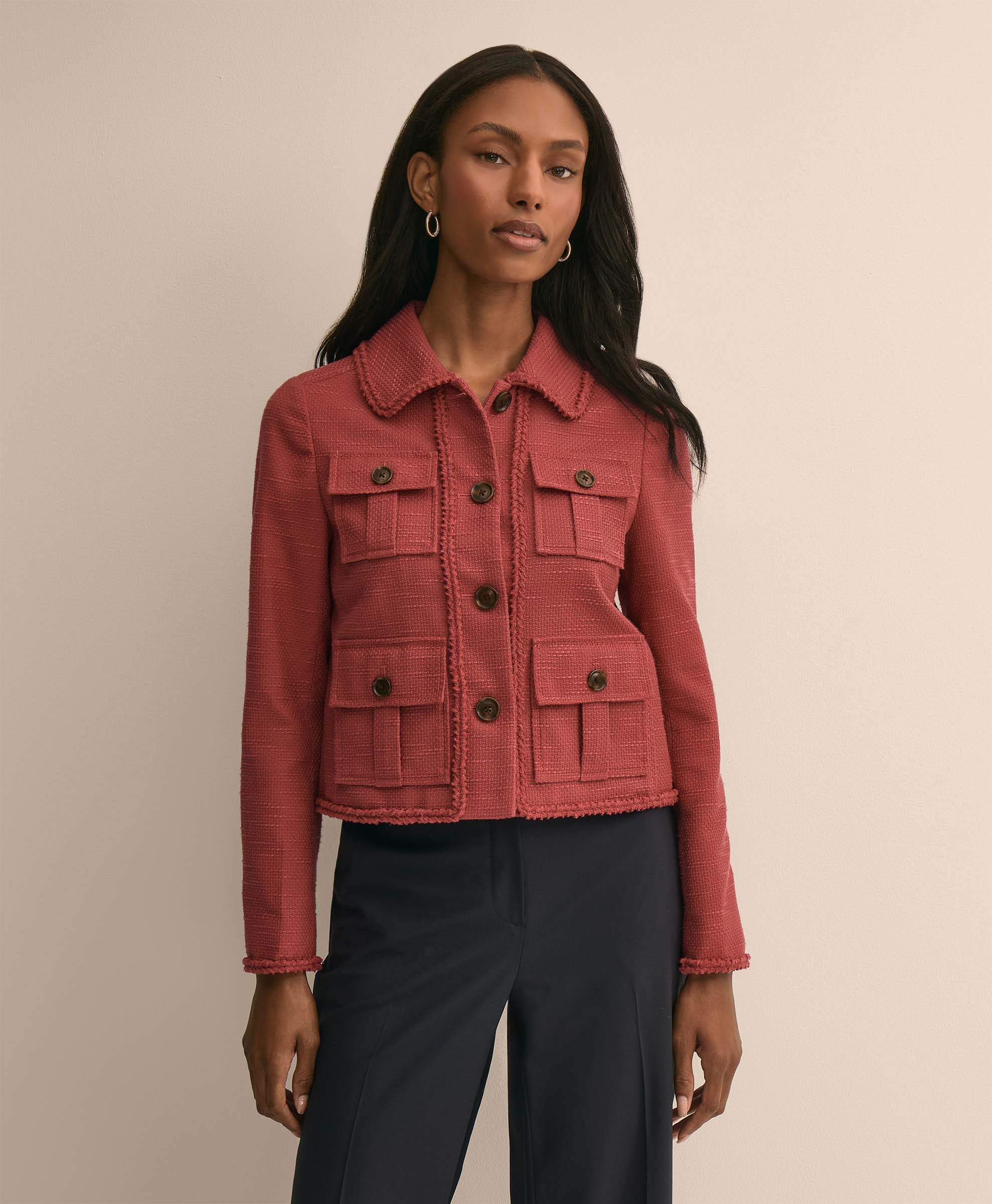 Cotton-Blend Braid-Trim Textured Jacket