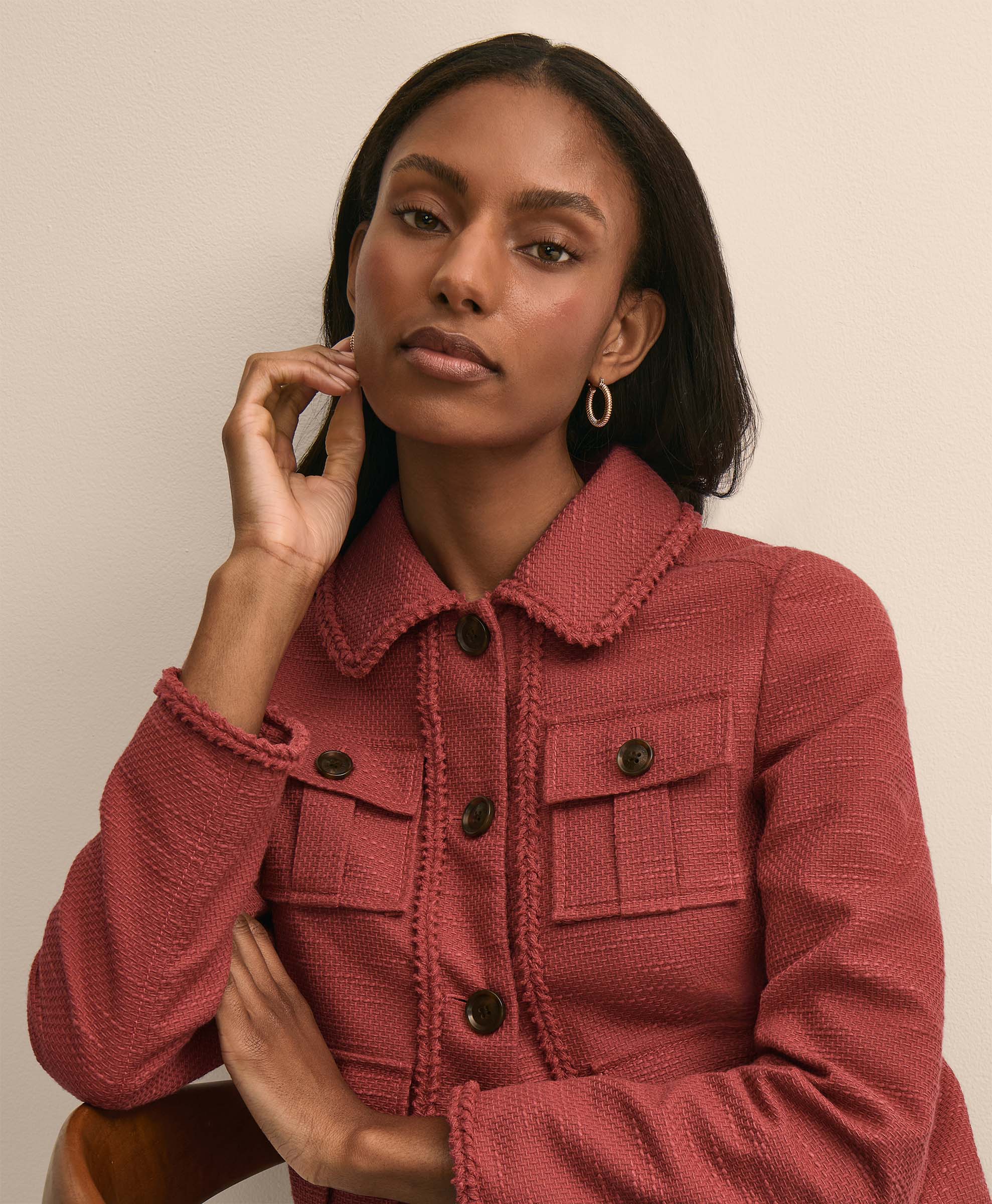 Cotton-Blend Braid-Trim Textured Jacket