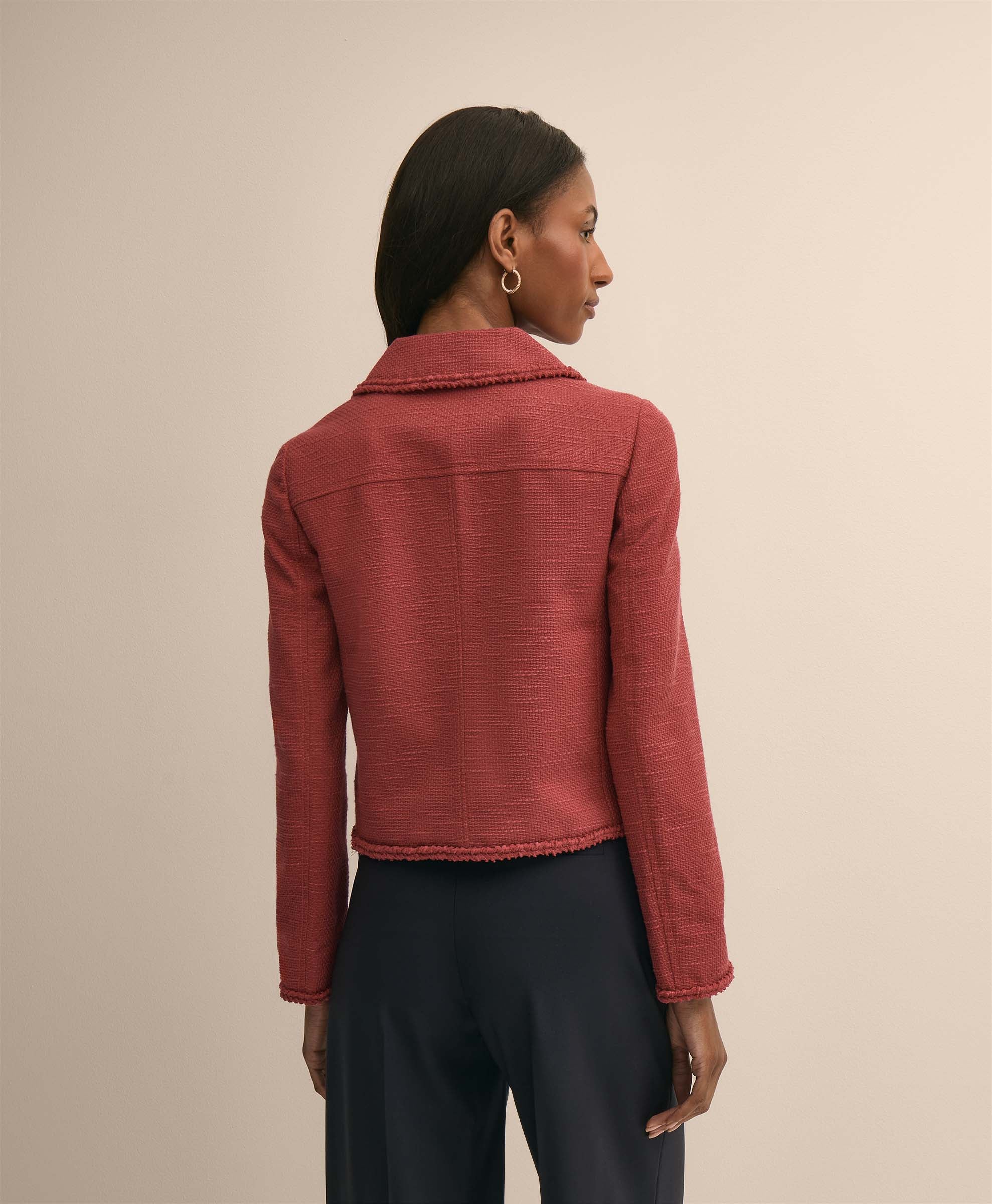 Cotton-Blend Braid-Trim Textured Jacket