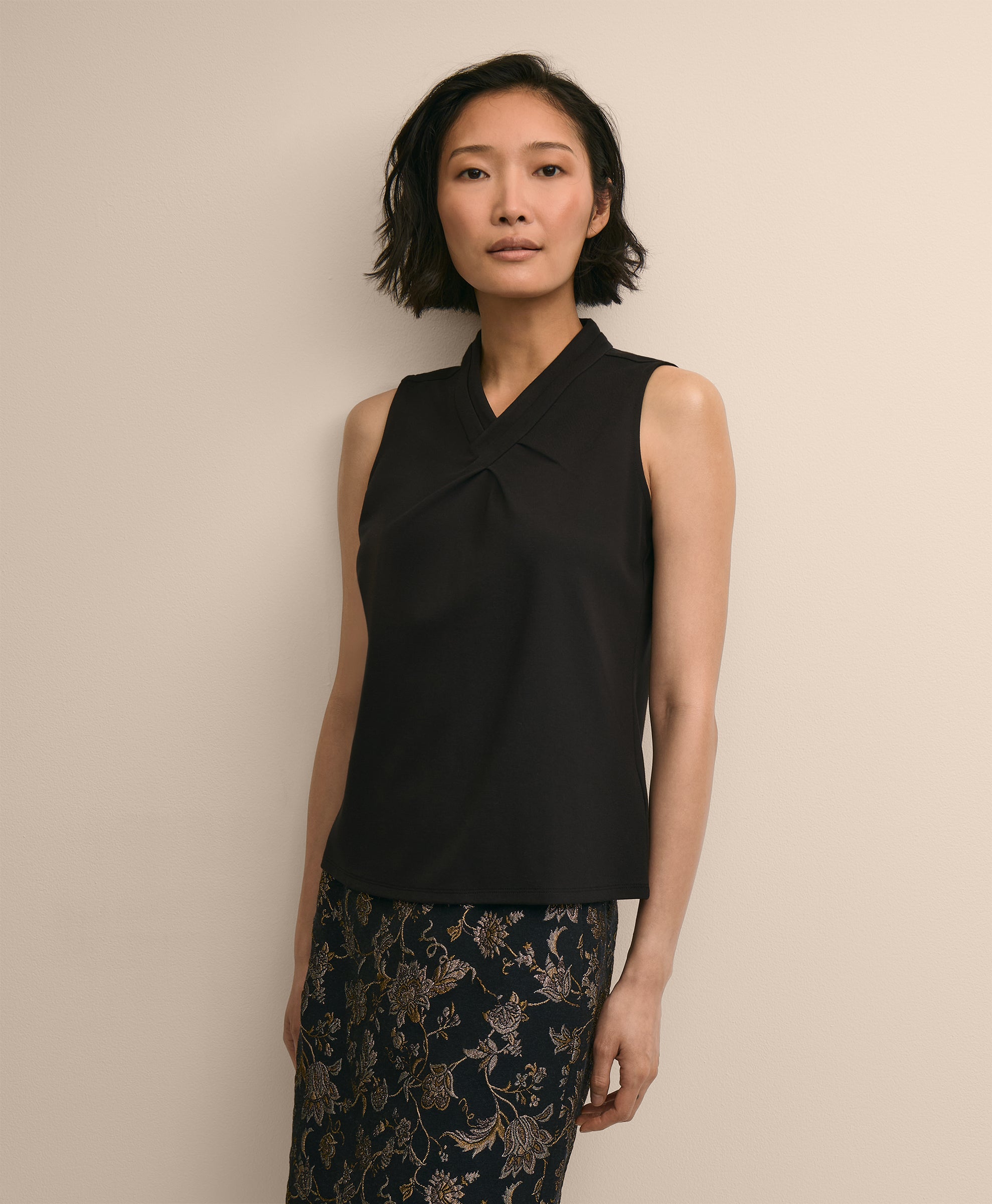 Cross-Neck Sleeveless Knit Top