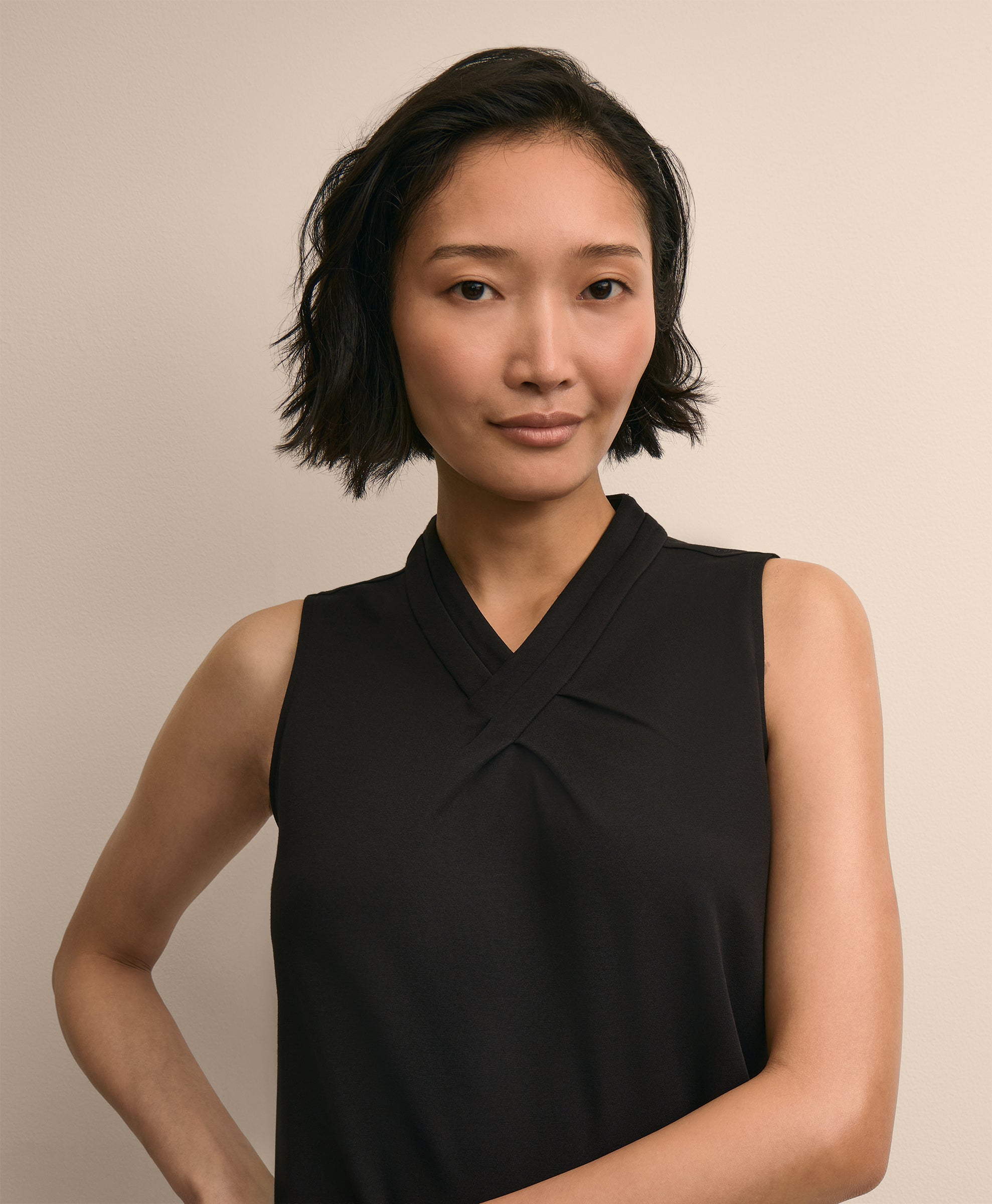 Cross-Neck Sleeveless Knit Top