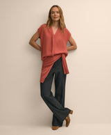 Band Collar Button-Front Blouse