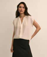 Band Collar Button-Front Blouse