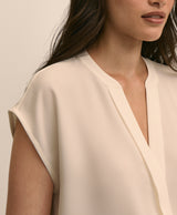 Band Collar Button-Front Blouse