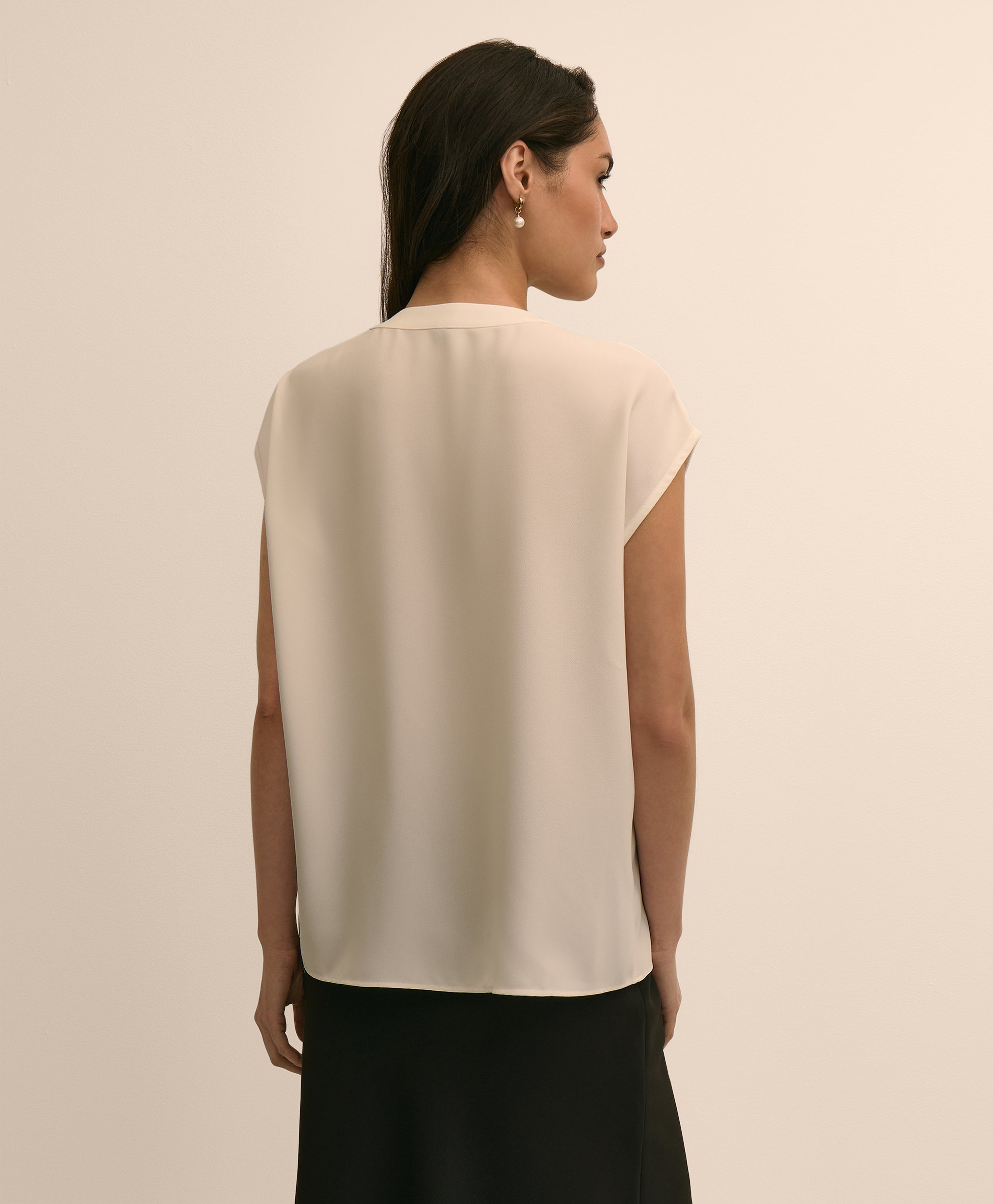 Band Collar Button-Front Blouse