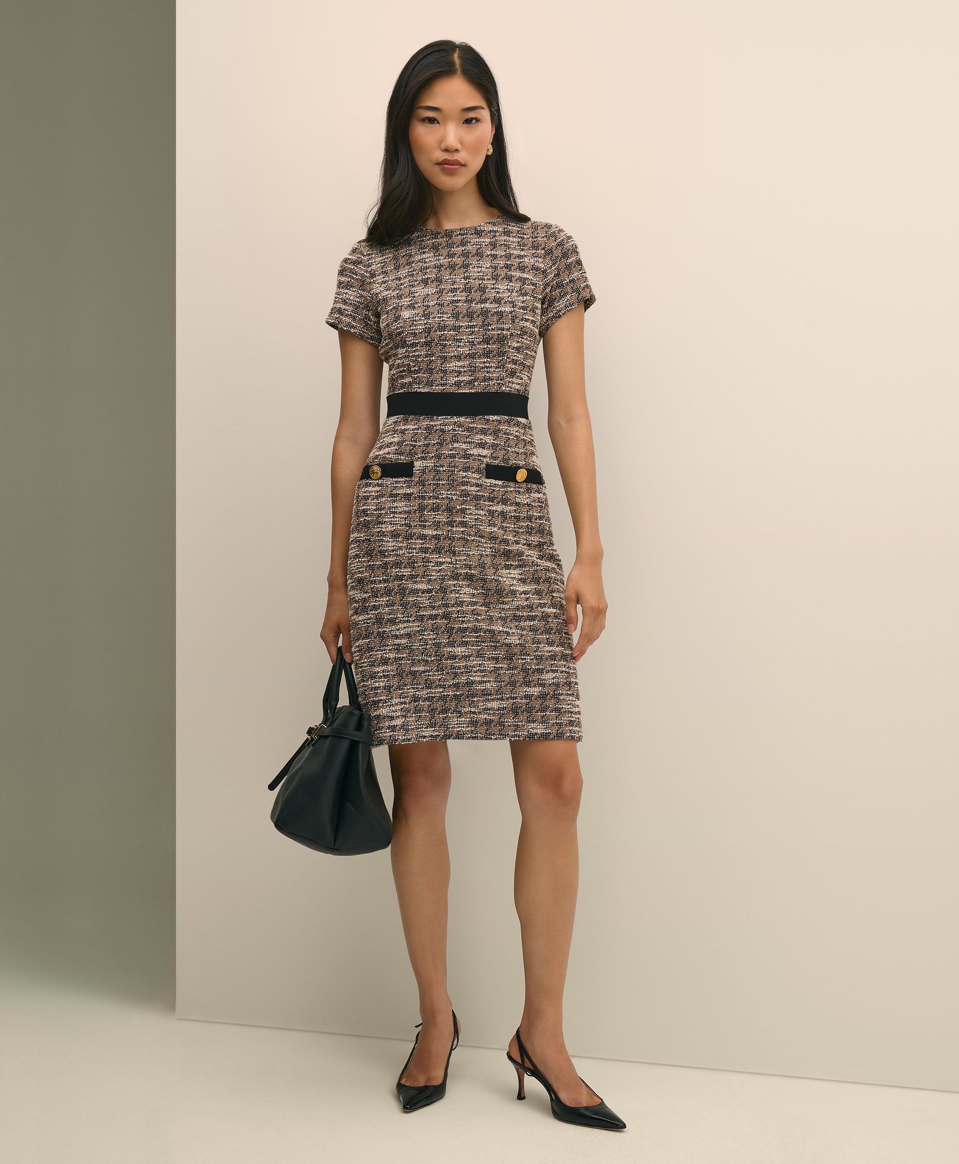 DRS KNT BCL Houndstooth tweed cream blac