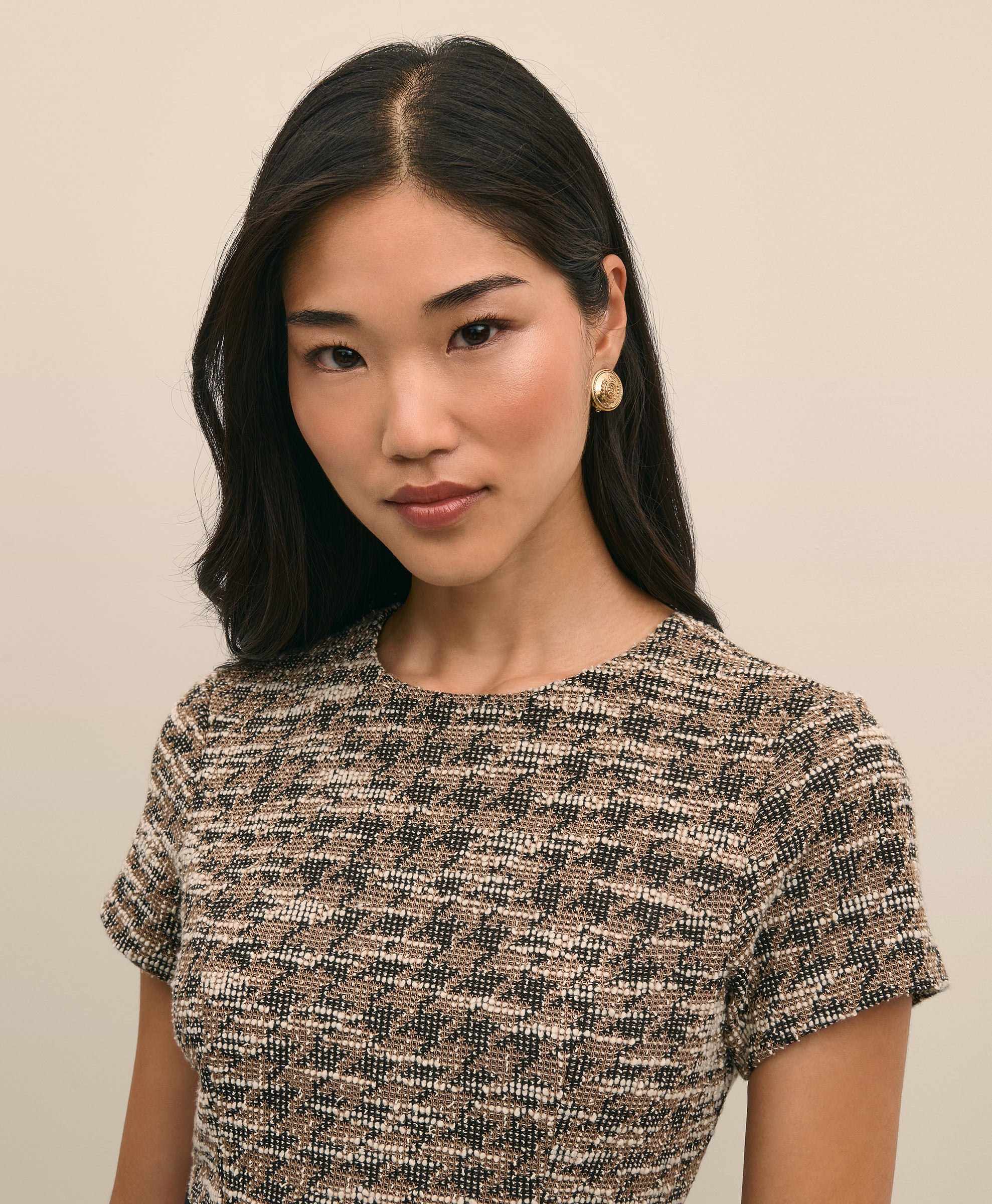 DRS KNT BCL Houndstooth tweed cream blac