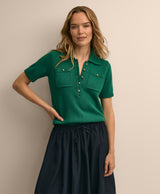 Cotton Short-Sleeve Polo Sweater