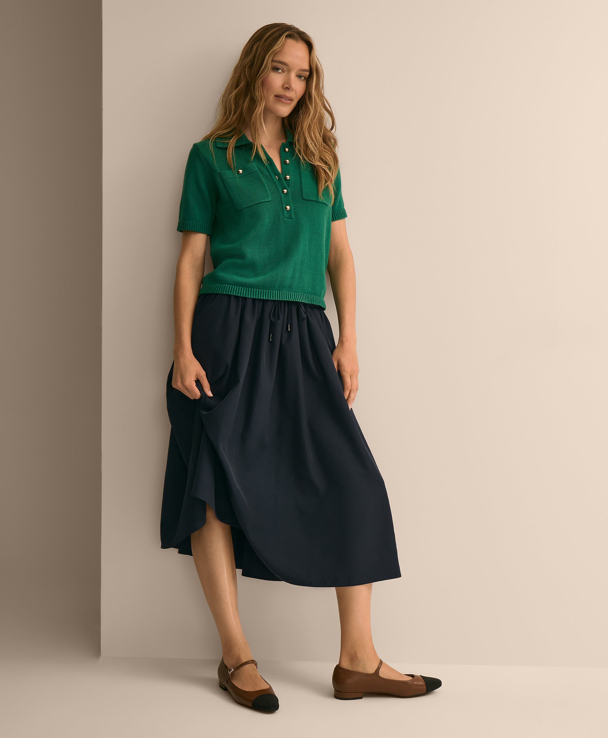 Cotton Short-Sleeve Polo Sweater