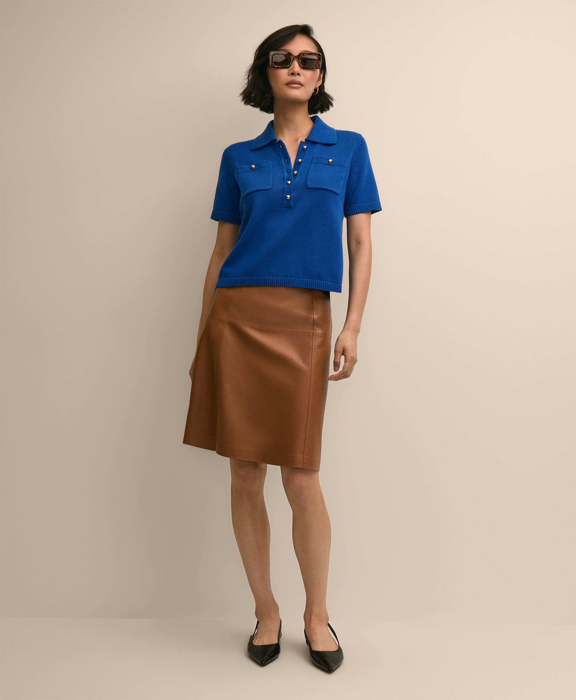 Cotton Short-Sleeve Polo Sweater