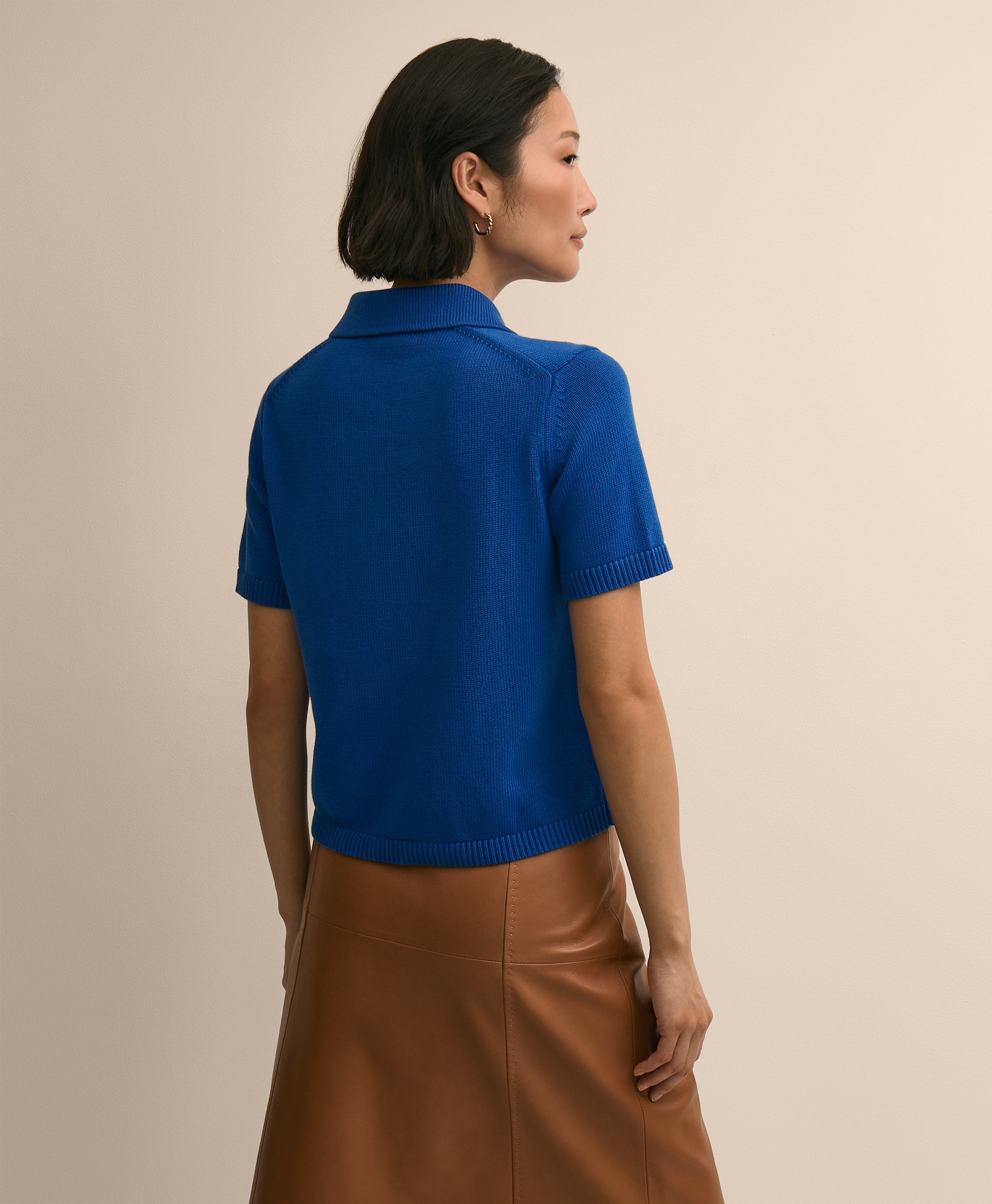 Cotton Short-Sleeve Polo Sweater
