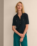 Cotton Short-Sleeve Polo Sweater