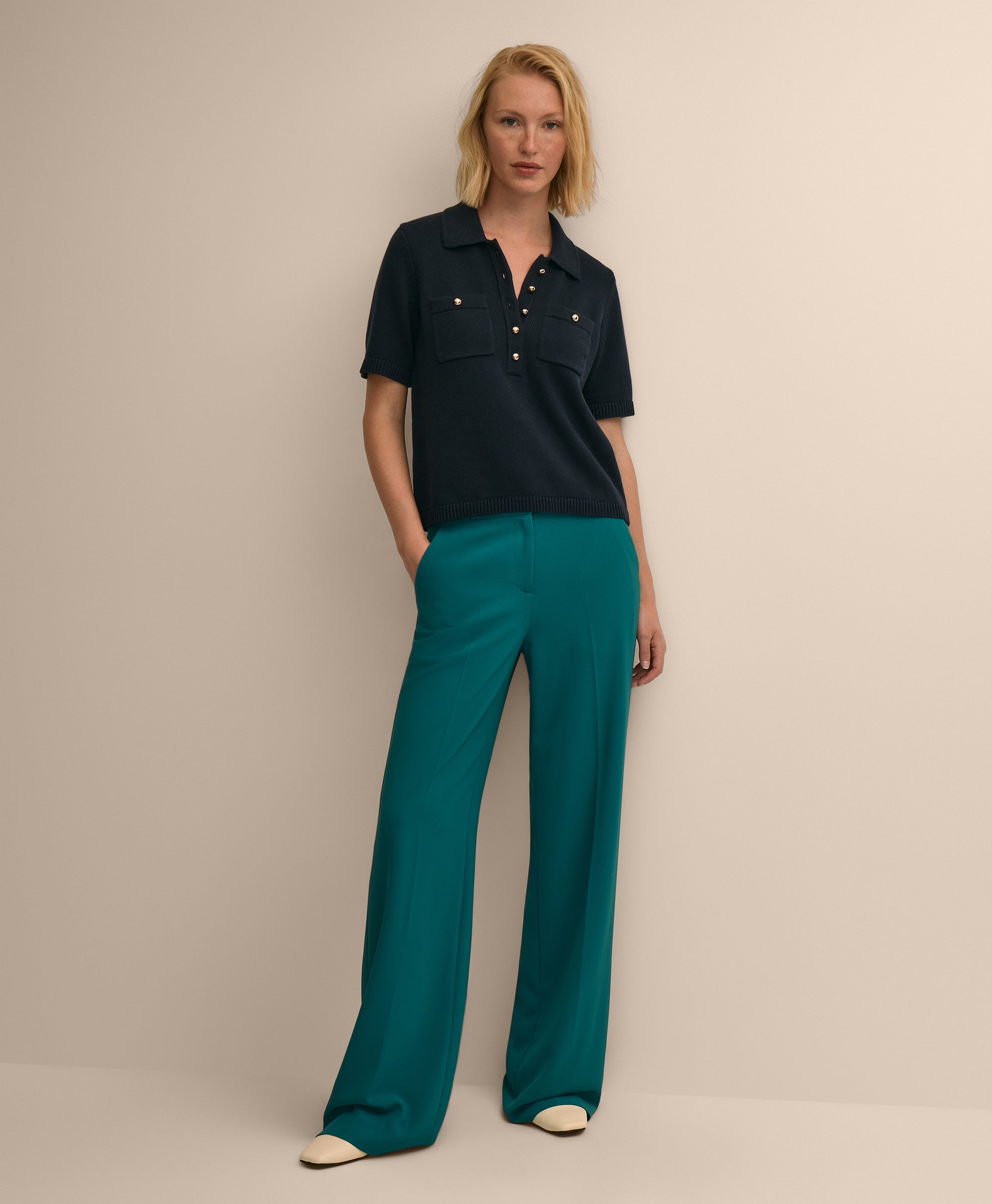 Cotton Short-Sleeve Polo Sweater