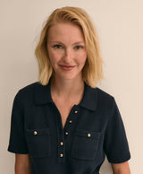 Cotton Short-Sleeve Polo Sweater