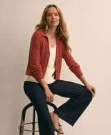 Cropped Cotton Cable-Knit Polo Cardigan