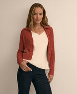 Cropped Cotton Cable-Knit Polo Cardigan
