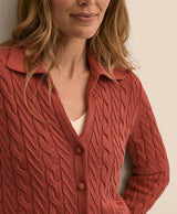 Cropped Cotton Cable-Knit Polo Cardigan