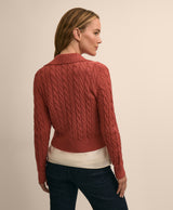 Cropped Cotton Cable-Knit Polo Cardigan