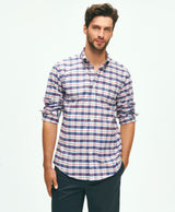 Stretch Non-Iron Oxford Polo Button-Down Collar, Checked Shirt (Slim)