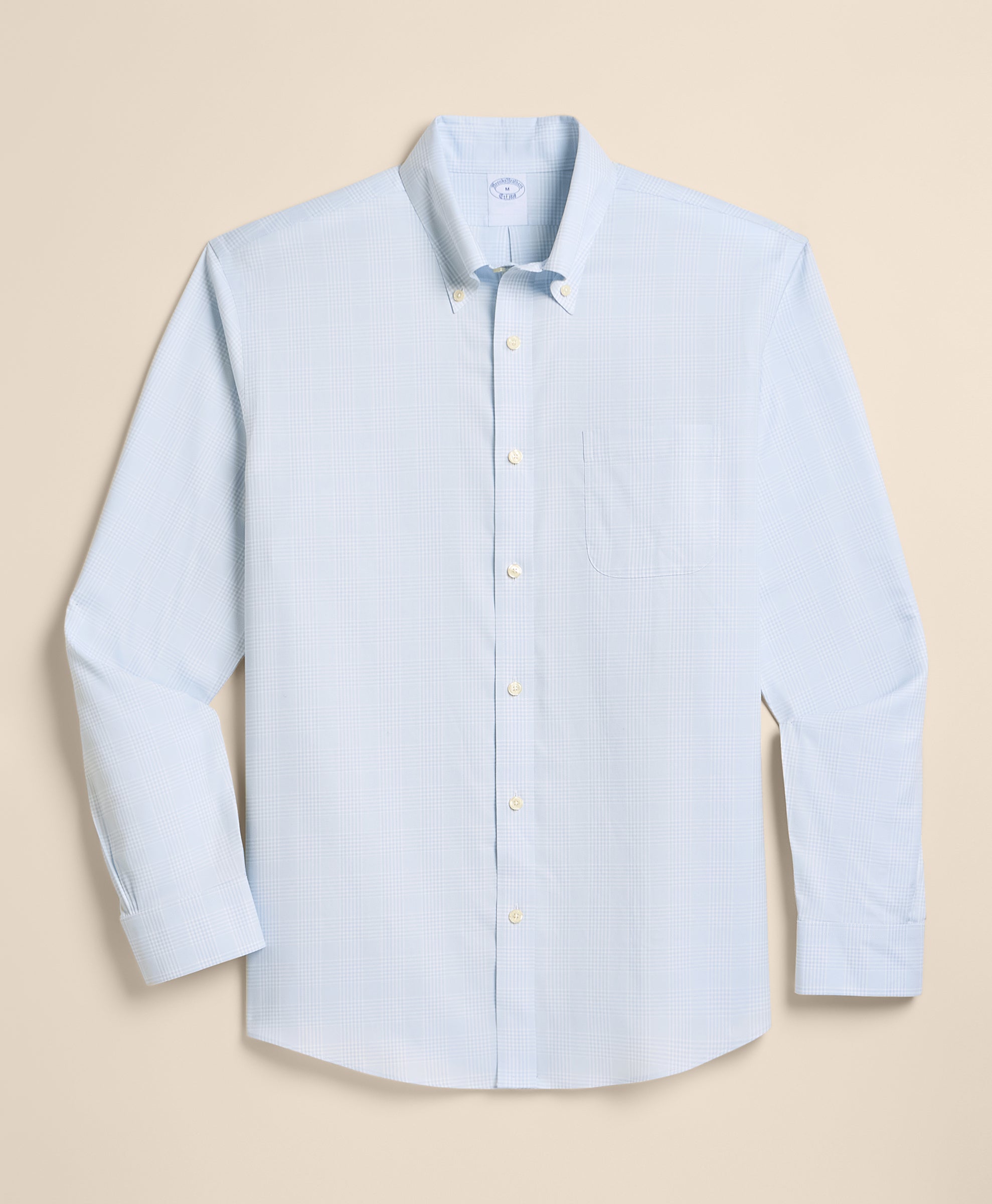 Stretch Supima Cotton Non-Iron Twill Polo Button Down Collar, Glen Plaid Sport Shirt