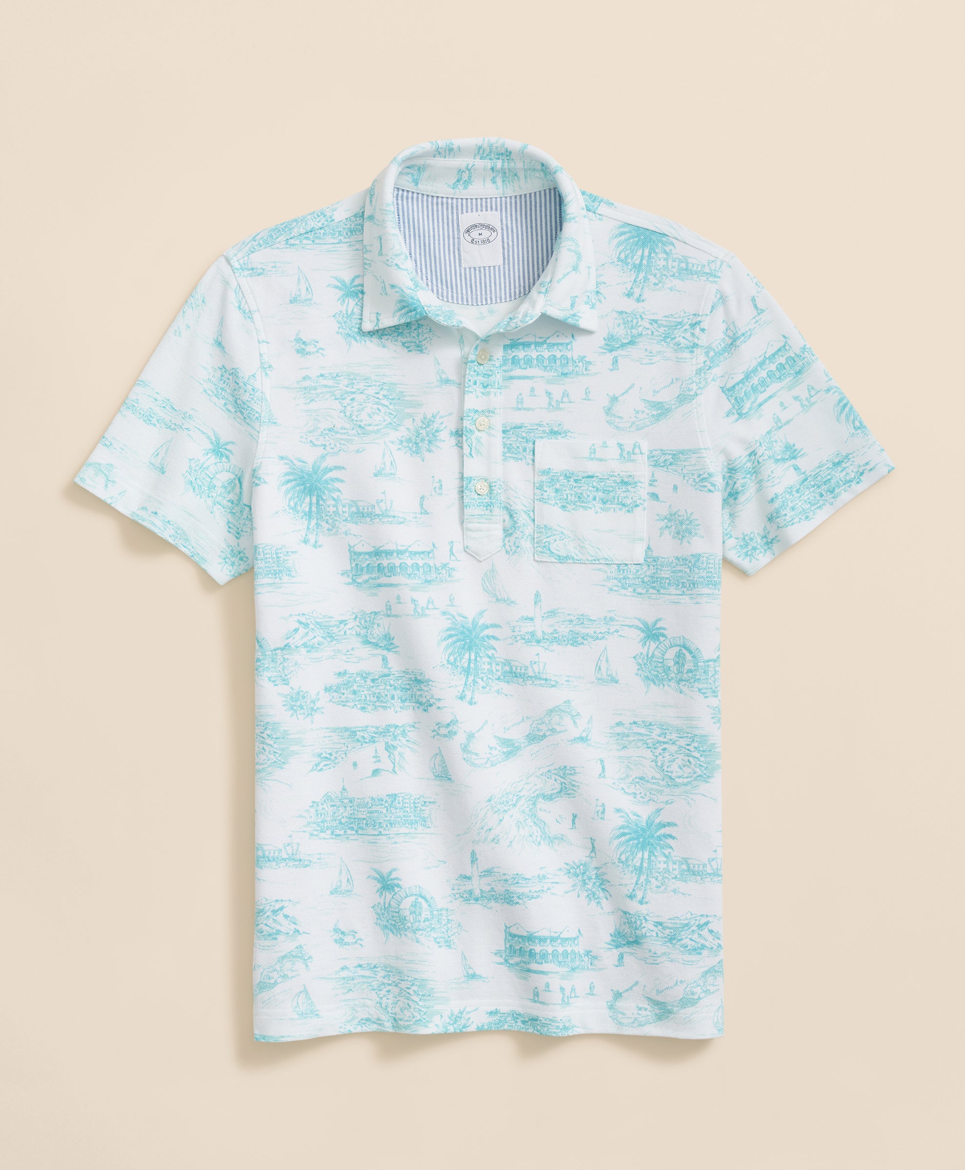 KNT BERMUDA PRINT VTG POLO AQUA/WHITE