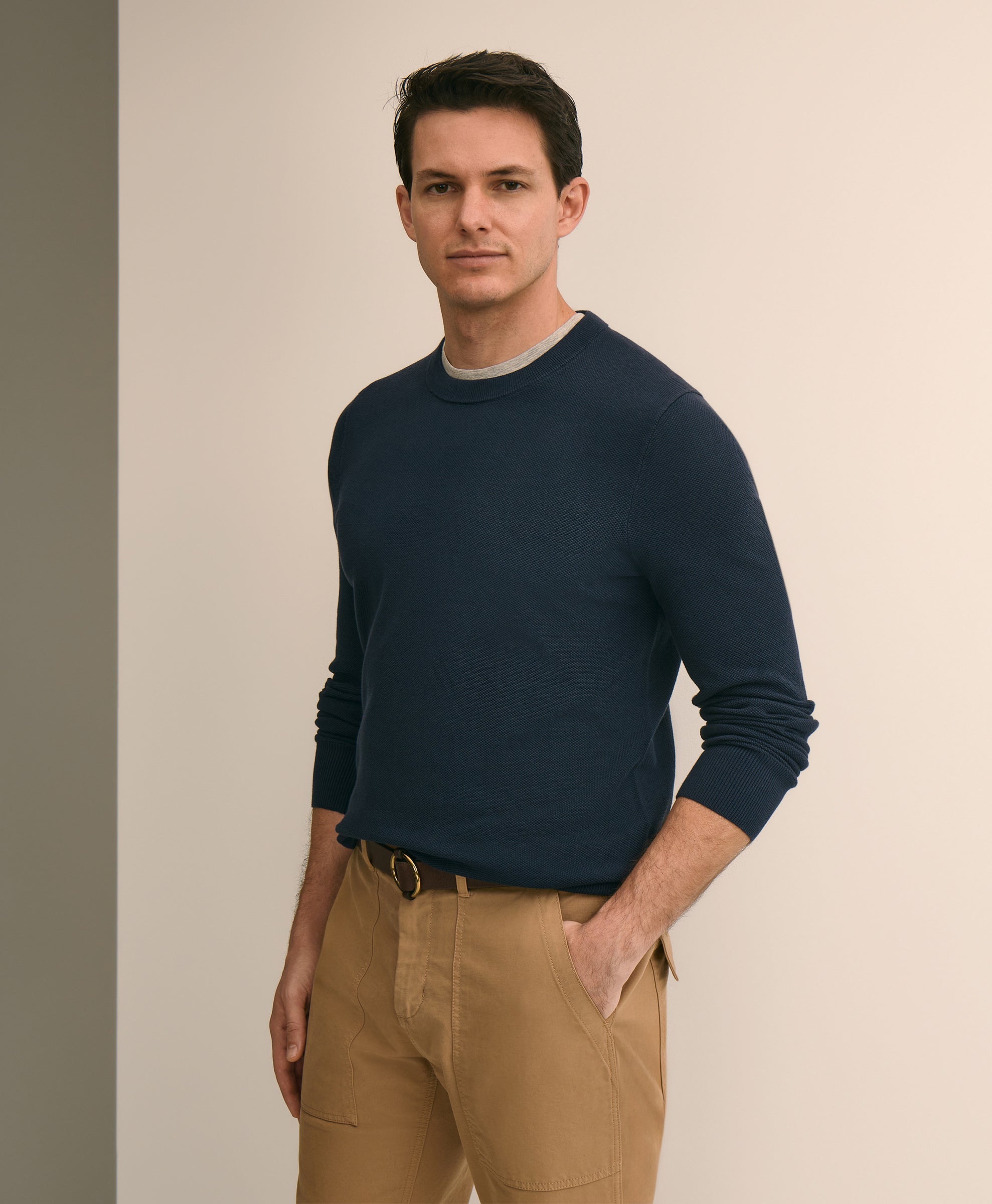 Supima Cotton Pique Crewneck Sweater