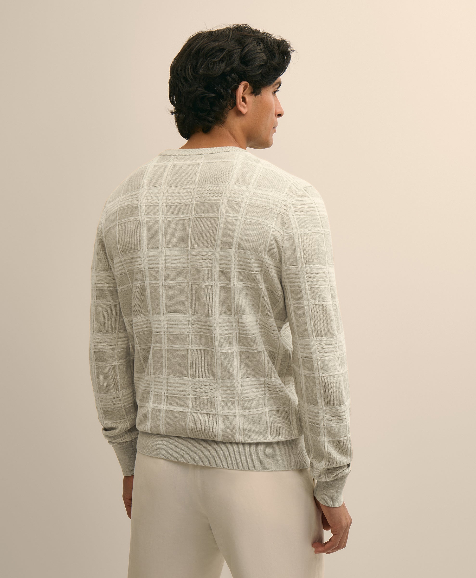 SWT TEXTURE PLAID CREW Beige Tan Plaid