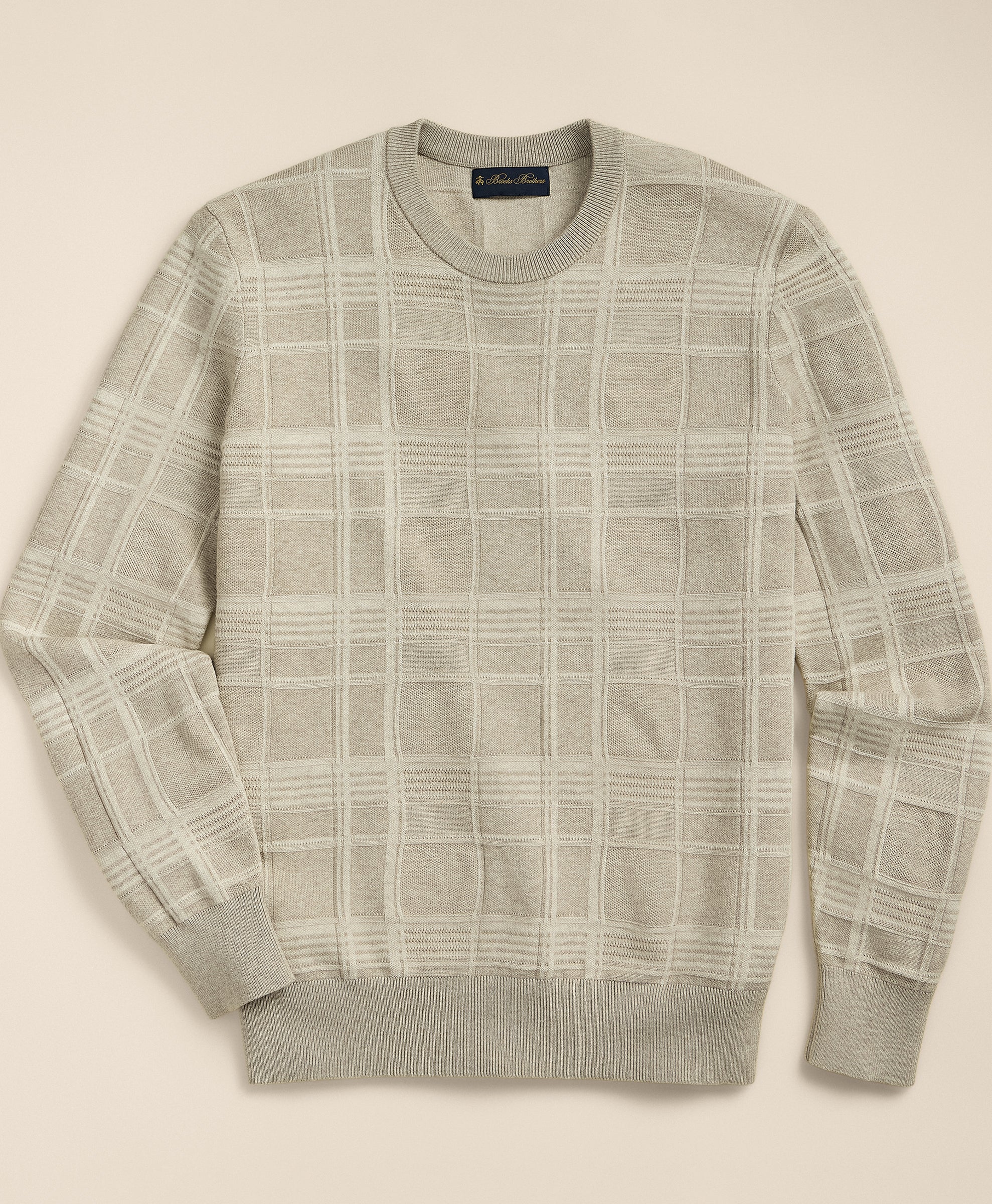 SWT TEXTURE PLAID CREW Beige Tan Plaid