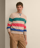 Cotton Rugby Stripe Marled Henley Sweater
